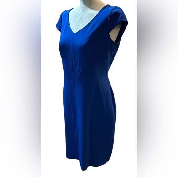 Tahari Blue V-Neck Career Midi Dress Size 6 - Picture 5 of 10
